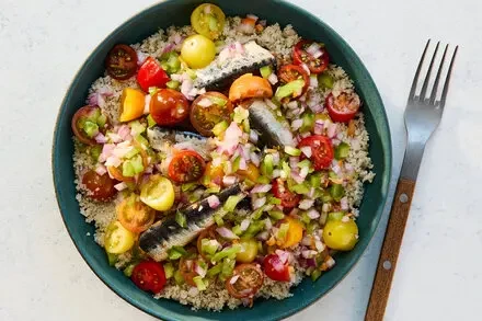 A Nutrient-Dense Fonio Grain Bowl with Moyo Sauce & Smoked Fish
