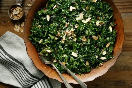 Lemony DinoKale Salad with Almonds & Garlic-Infused Dressing