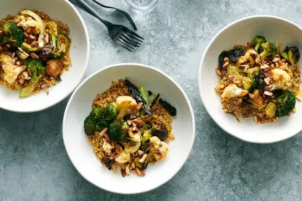 Roasted Broccoli Grain Bowl with Nutritional Yeast Dressing