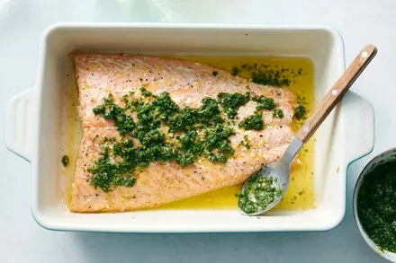 Slow Roasted Salmon With Salsa Verde